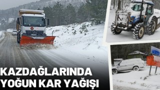 Kazdağları’nda kar yağışı trafiği olumsuz etkiliyor 