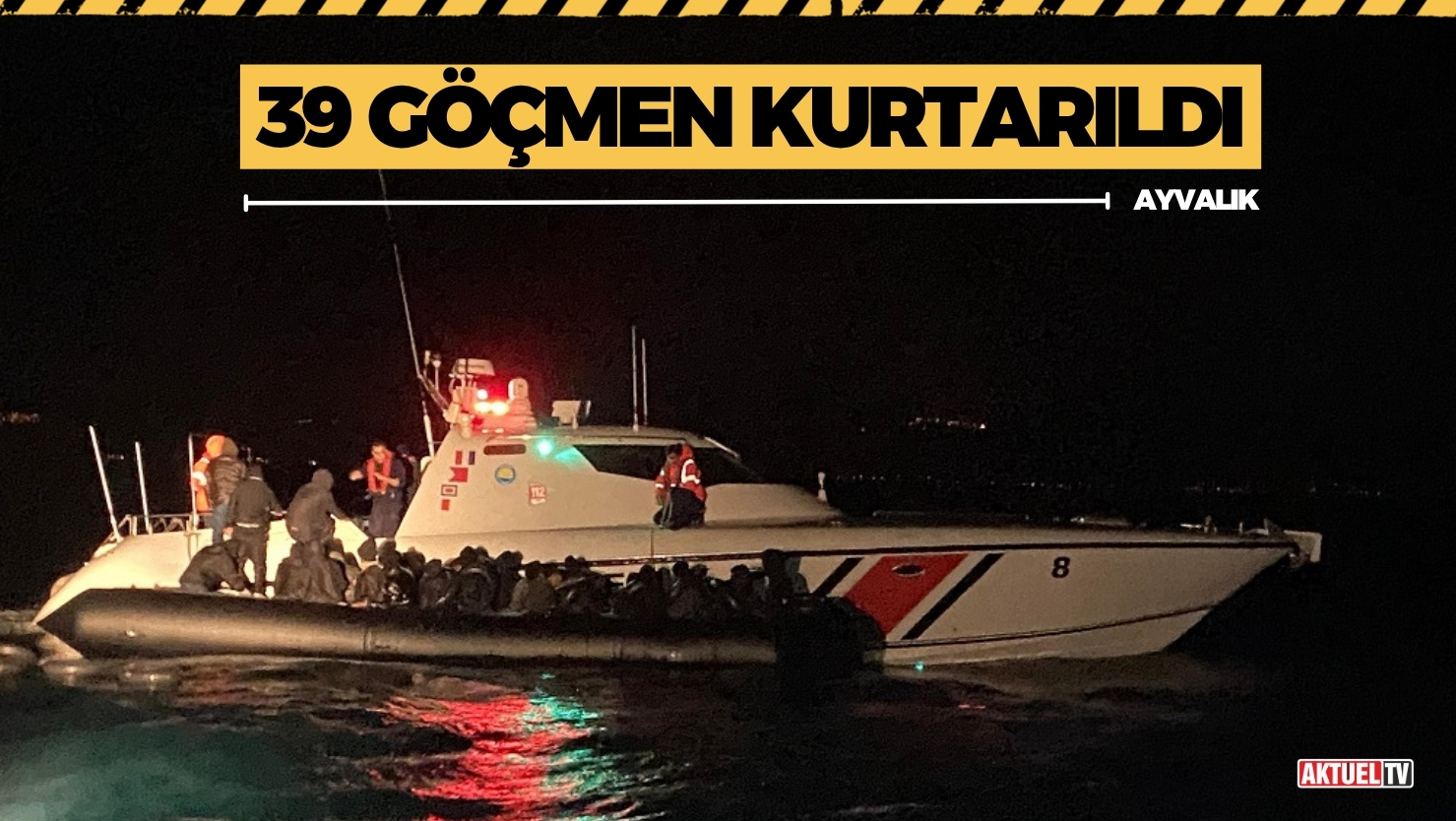 Balıkesir’in Ayvalık açıklarında motor arızası yaşayan bottaki 39 düzensiz göçmen