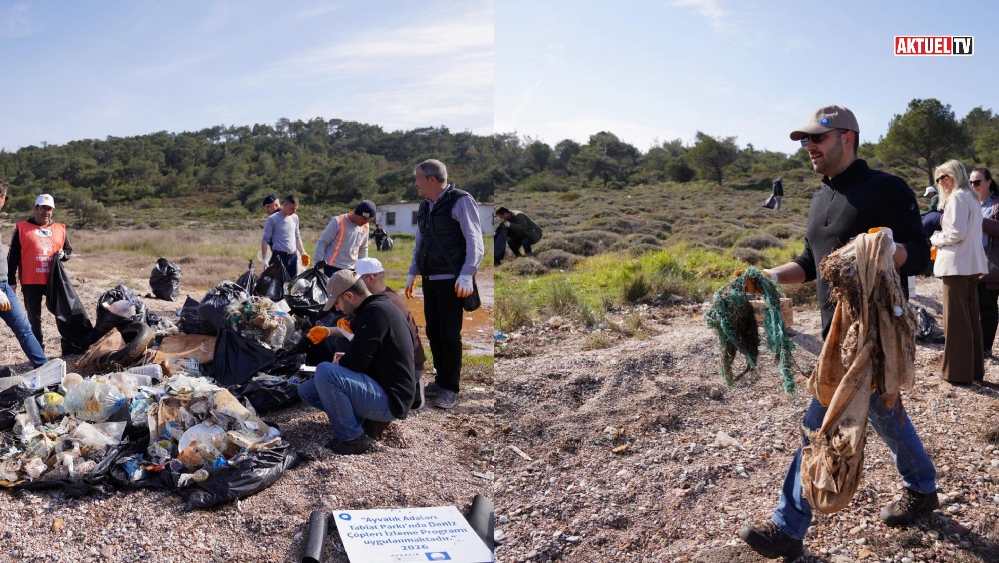 Adına çevre gönüllüleri diyen bir oluşum Ayvalık Adalarda temizlik yaptı.