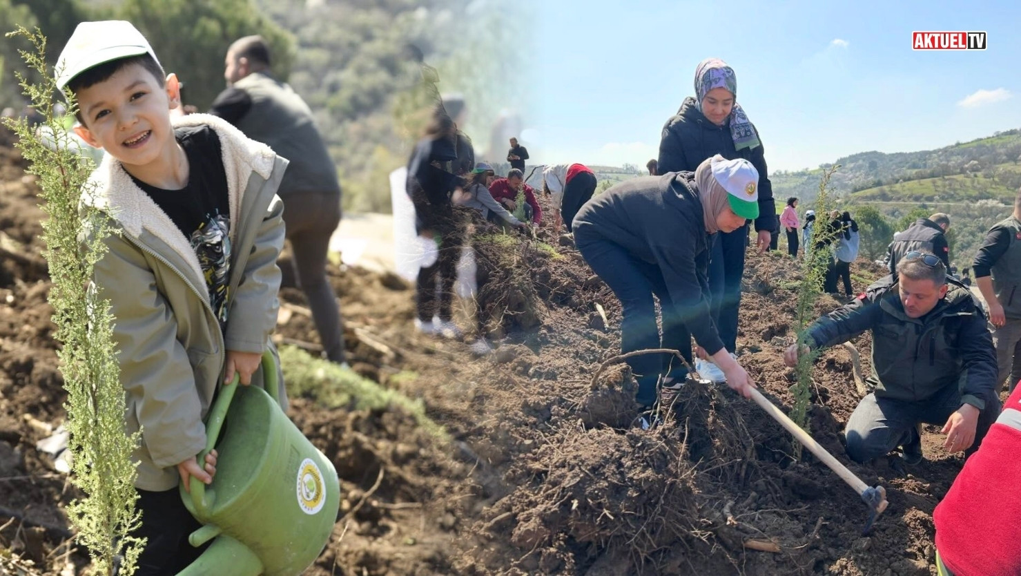 Dursunbey’de düzenlenen etkinlikte protokol ve çocukların katılımıyla 5 bin fidan