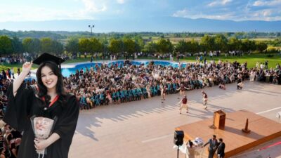 Balıkesir Üniversitesi Burhaniye Meslek Yüksekokulu’nda düzenlenen mezuniyet töreninde öğrenciler kep